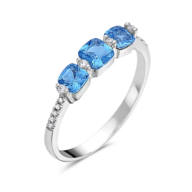 women’s statement rings-Blue Topaz And Diamond Fashion Ring