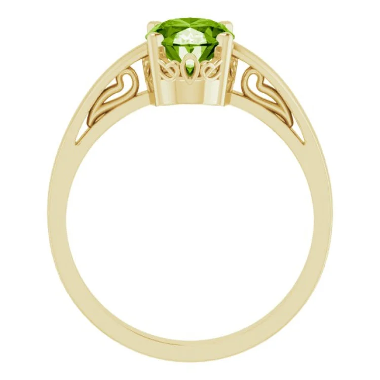 women’s silver engagement rings-14K Yellow Natural Peridot Ring