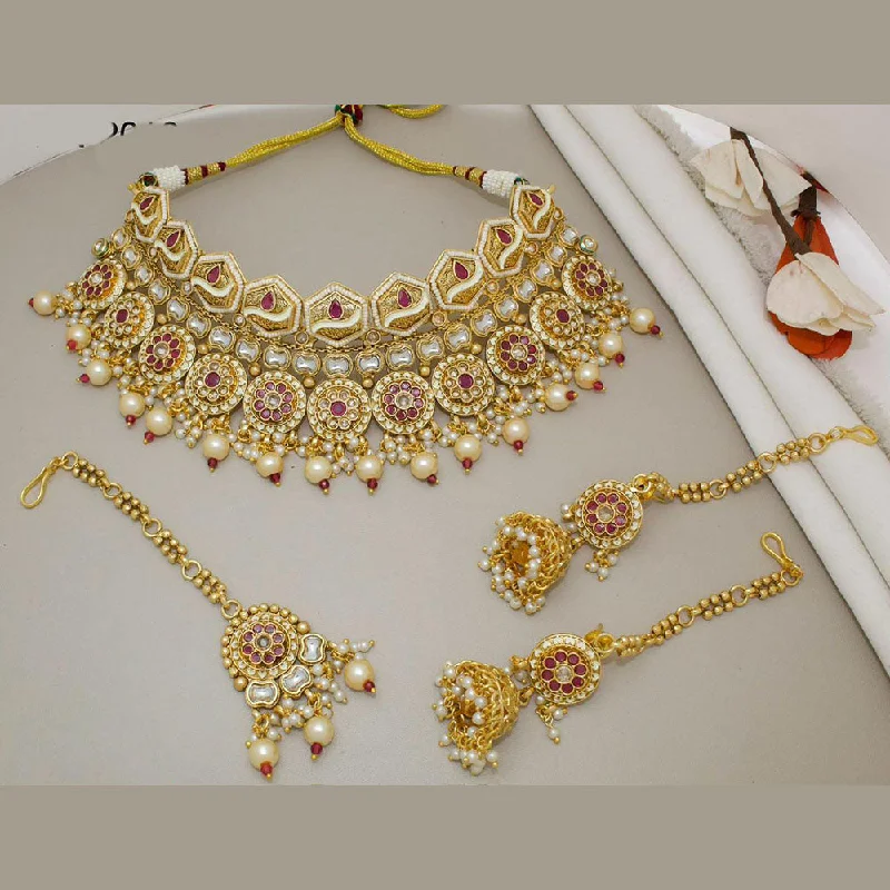 women’s opal necklace-JCM Gold Plated Kundan Stone And Meenakari Necklace Set