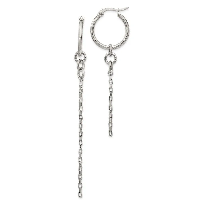 women’s huggie earrings-Stainless Steel Polished Long and Short Chain Dangle Hoop Earrings