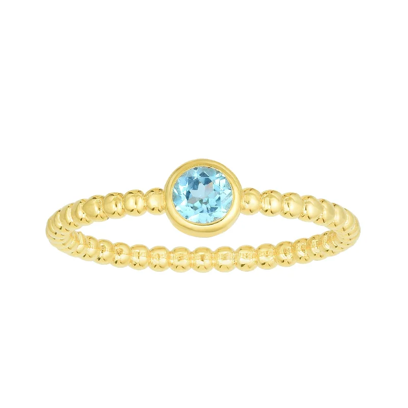 women’s engagement rings with diamonds-14kt Gold Size-7 Yellow Finish 4.5mm Polished Beaded Ring  with  4mm Round Swiss Blue Topaz