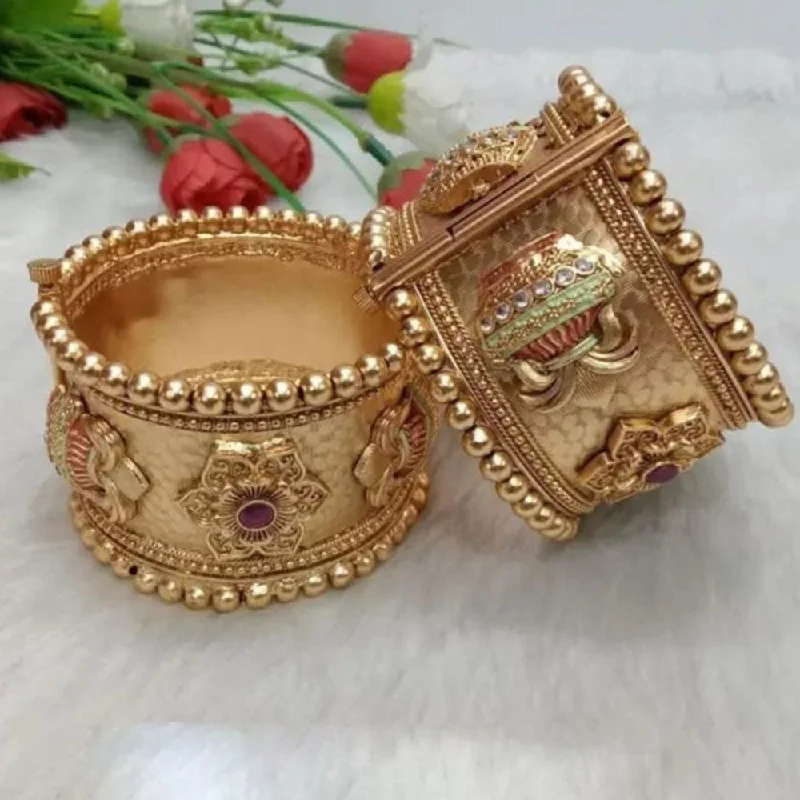 women’s cushion cut engagement rings-women’s leather bracelet-Akruti Collection Gold Plated Pota Stone Openable Bangles Set