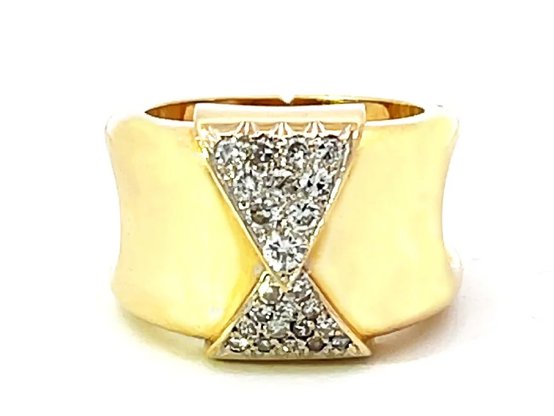 Wide Band Diamond Ring with Cutout Shoulders in 18k Yellow Gold