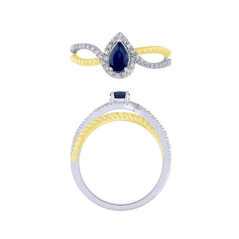 women’s sterling silver ring-14K Diamond And Sapphire Ring