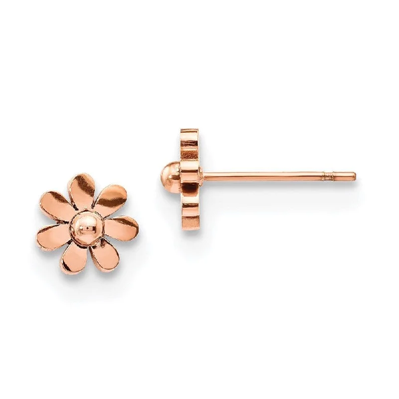 women’s rose gold earrings-Stainless Steel Polished Rose IP-plated Flower Post Earrings