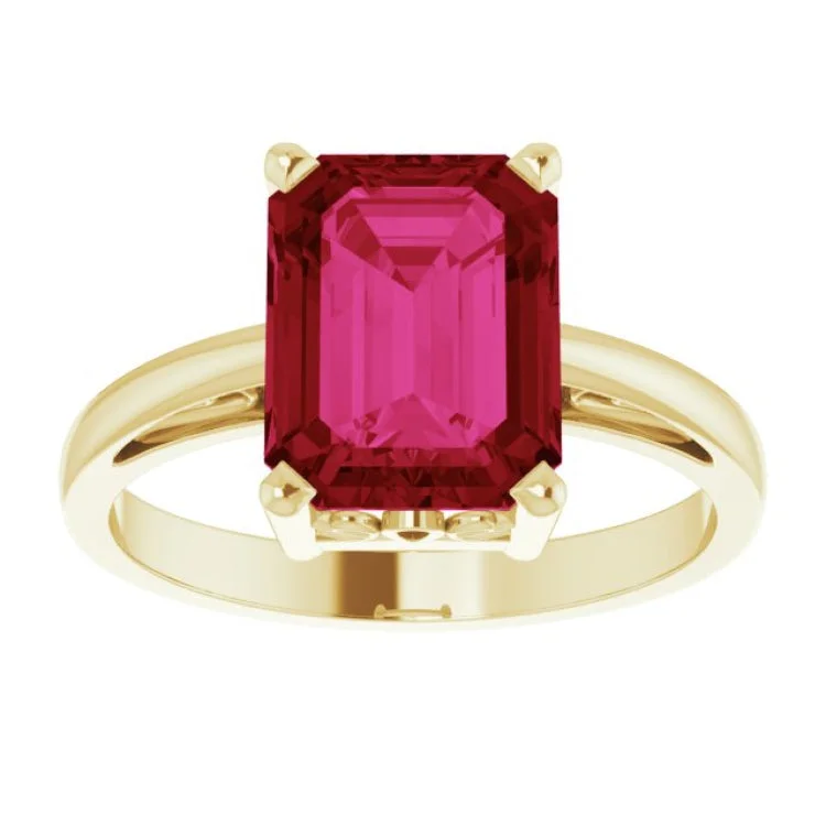 women’s minimalist wedding rings-14K Yellow Lab-Grown Ruby Scroll Setting® Ring