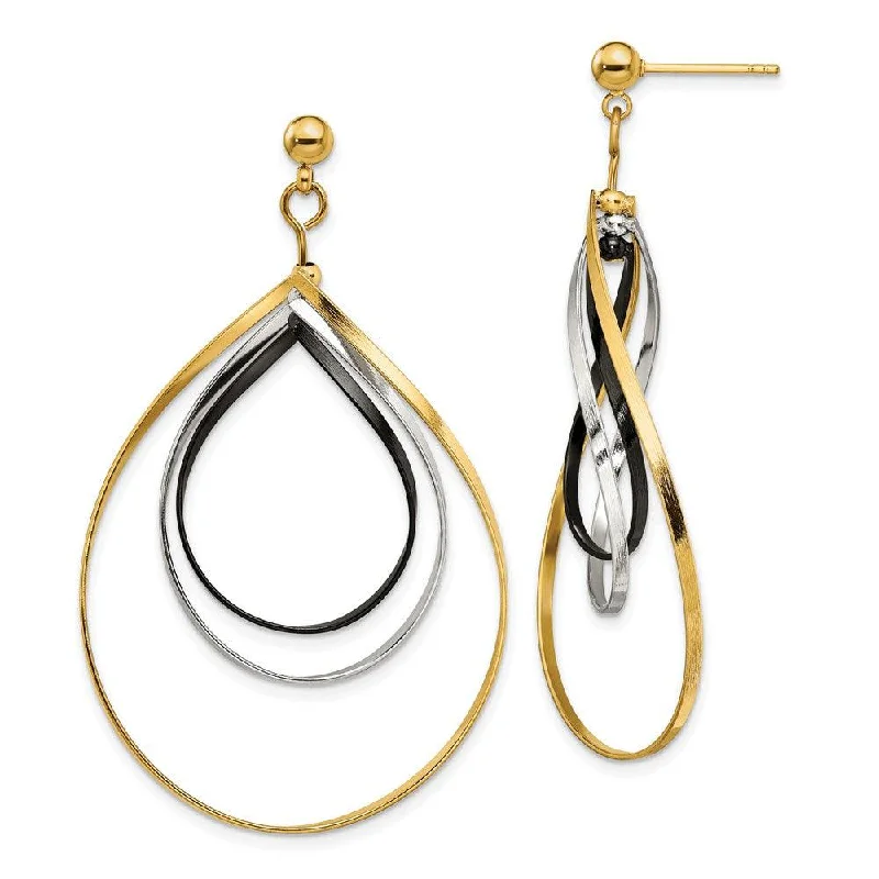 women’s infinity earrings-Stainless Steel Polished Black and Yellow IP Twisted Post Dangle Earrings