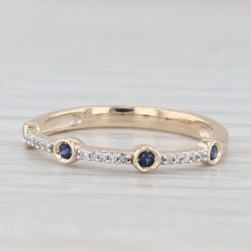 New 0.13ctw Sapphire Diamond Ring 10k Yellow Gold Size 7 Stackable Wedding Band