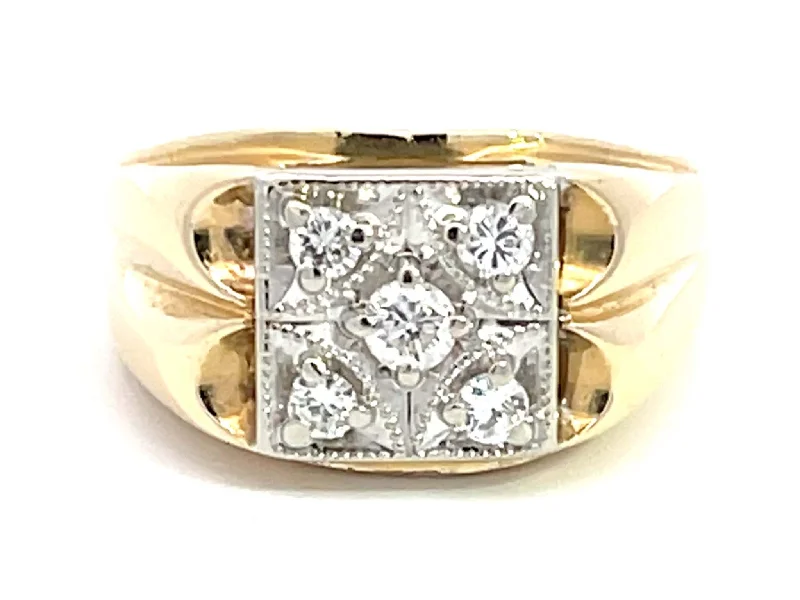 Mens Two Toned 5 Round Brilliant Diamond Ring in 14k