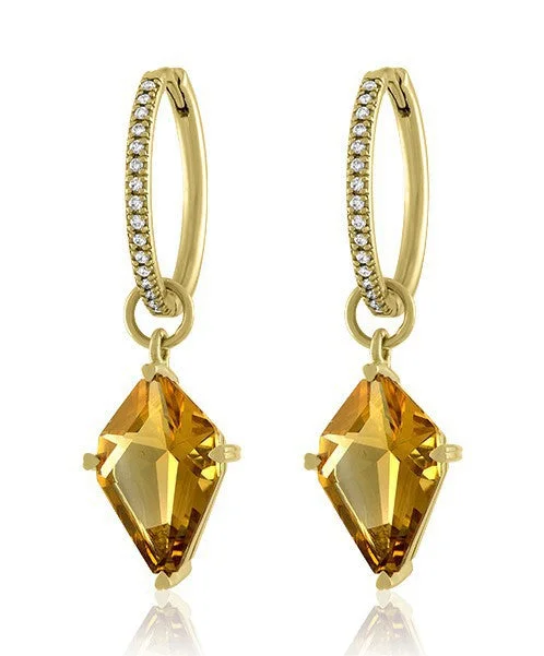 women’s small stud earrings-Citrine Kite Shaped Earrings Drops with Hinged Hoops 326-JSA