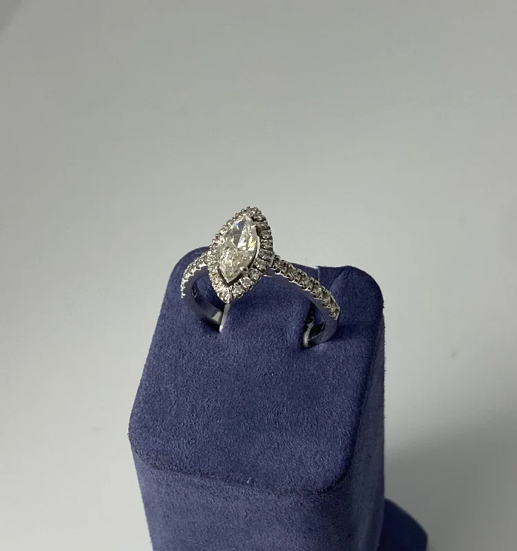 White Gold Marquis Cut Natural Diamond Ring