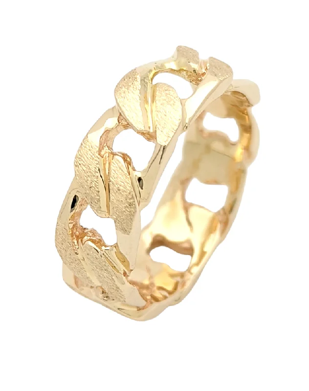 women’s heart-shaped engagement rings-14K Yellow Gold Curb Link Style Band Ring Size 8