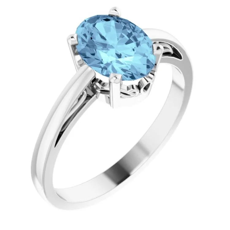 women’s luxury rings-14K White Natural Aquamarine Ring