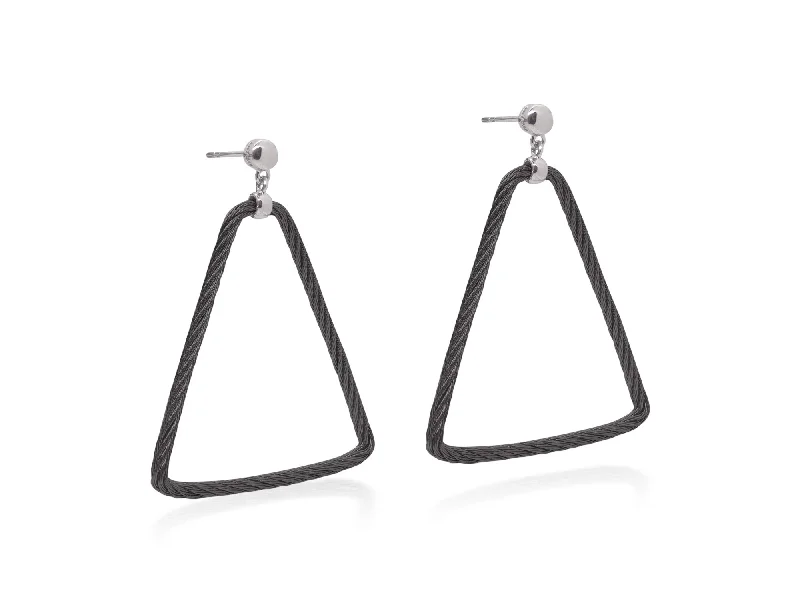 women’s diamond drop earrings-ALOR Black Cable Open Triangle Drop Earrings with 18kt Gold