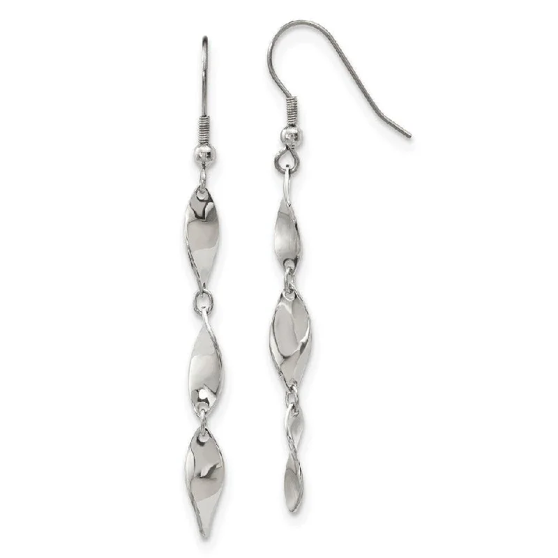 women’s celestial earrings-Stainless Steel Polished Dangle Shepherd Hook Earrings