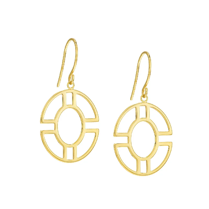 women’s hoop earrings-14K Gold Geometric Oval Dangle Earrings on Fish Hook